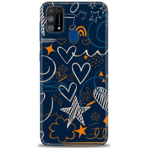 Samsung Galaxy M31 Kılıf HD Baskılı Kılıf - Notalar ve Kalpler + Tam Ekran Koruyucu