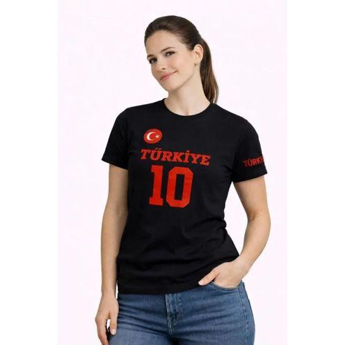 TÜRKİYE Ay Yıldız Baskılı 10 Numara Forma Tişört Taraftar T-Shirt - Siyah