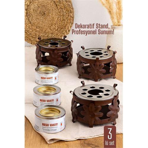 3 lü SET Dekoratif Metal Osmanlı Ocağı ve Reşo Yakıtı – Isıtmalı Sunum İçin Güvenli ve Şık Çözüm