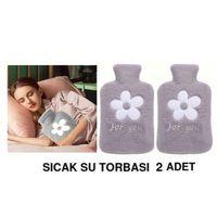 2 Adet Sıcak Su Torbası Peluş Papatya Desenli Gri  21X13,5X2Cm 500 Ml