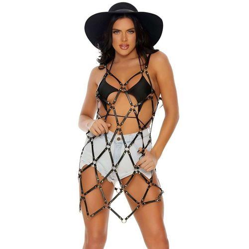 Baklava Dilimi Detaylı Şık Siyah Deri Pareo - Brf844