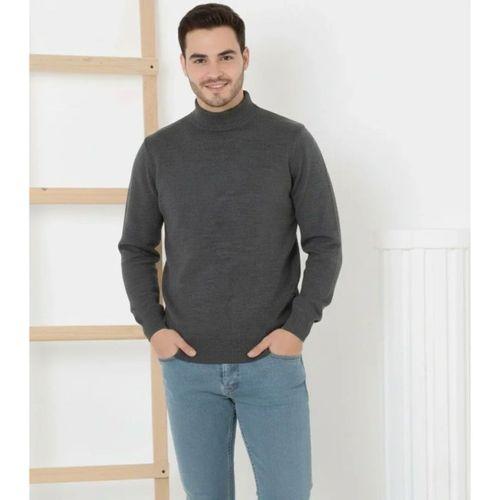 Erkek Yarım Boğaz Triko Kazak Yumuşak Dokulu Pamuklu Ince Dokuma, Uzun Kollu Rahat Regular Kalıp - Füme