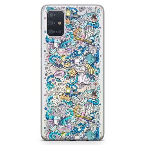 Samsung Galaxy A51 Kılıf Doodle Banyo Aksesuarları Arka Kapak Koruma Desenli Full Koruyucu