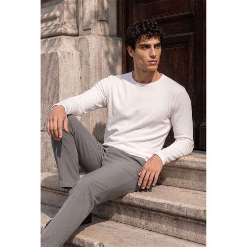 Ribera Regular Fit Pamuklu Likralı Fitilli Erkek Sweatshirt - Ekru