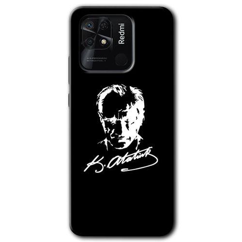 Redmi 10C Kılıf HD Desen Baskılı Arka Kapak - Atatürk Silüet İmza + Kırılmaz Cam