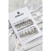 Pirinç Karışık Halka Model Gümüş Renk 6 Çift Kadın Küpe Set