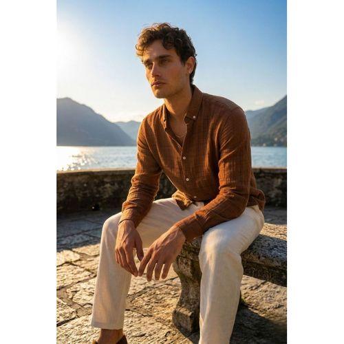 Bien Pamuk Keten Erkek Gömlek - Kahve