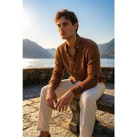 Bien Pamuk Keten Erkek Gömlek - Kahve