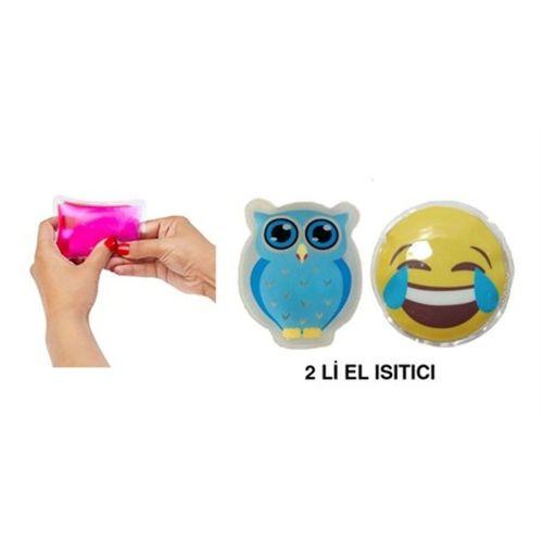 Gülen Emoji Mavi Baykuş Cep Sobası,El Isıtıcı,2 Adet Sıcak Su Torbası Pvc 9Cm