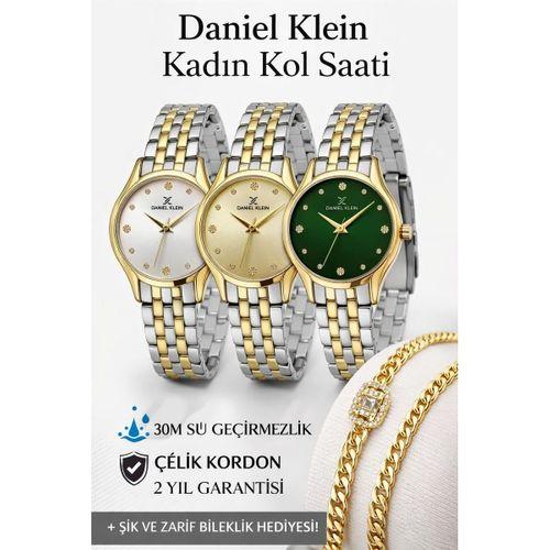 Daniel Klein 2 Yıl Garantili Çelik Kordon 30 Mt Suya Dayanıklı Kadın Kol Saati+Bileklik DKK.10150-3