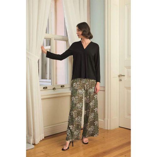 Çiçek Yaprak Ve Etnik Desenli Uzun Kollu Pijama Takımı