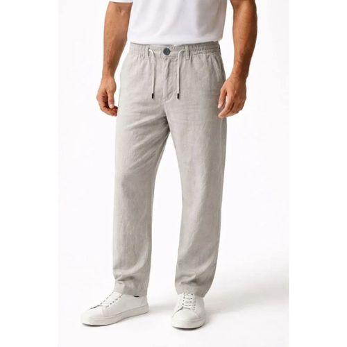 Erkek Keten Cepli Pantolon Lastikli Bel Bağcıklı Önden Fermuarlı - Gri