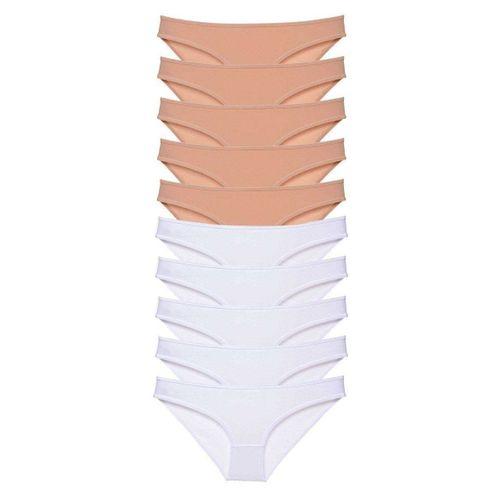 10 Adet Süper Eko Set Likralı Kadın Slip Külot Ten Beyaz