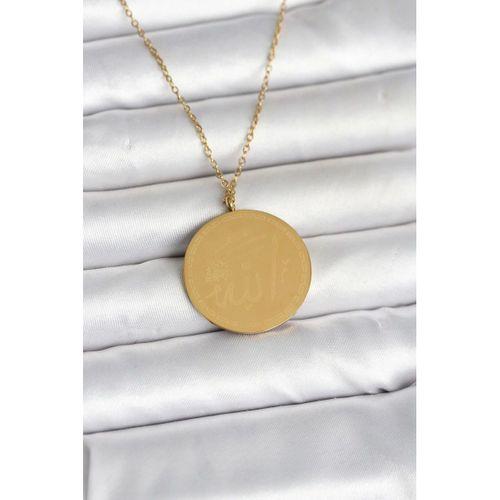 316L Çelik Gold Renk Ayetel Kürsi ve Allah Yazılı Kolye