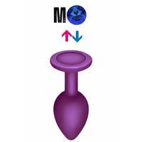 Çıkar-Tak Parlak Mavi Yuvarlak Mücevher Taşlı Mor Pürüzsüz Silikon Anal Butt Plug - Orta Boy