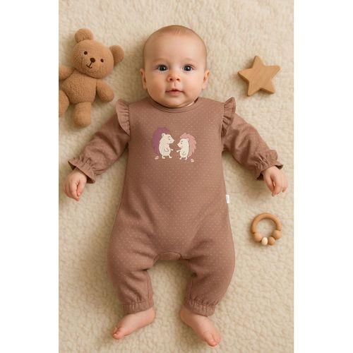 Kirpi Nakışlı % 100 Pamuk Kız Bebek Tulum