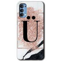 OPPO Oppo Reno 4 Kılıf HD Desen Baskılı Arka Kapak - Pembe Mermer Desenli Ü Harfi