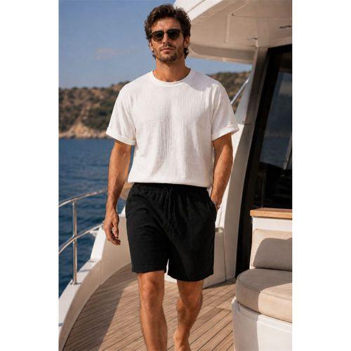 Mann Relax Fit %100 Pamuk Meridian Kumaş Basic Erkek Şort - Siyah