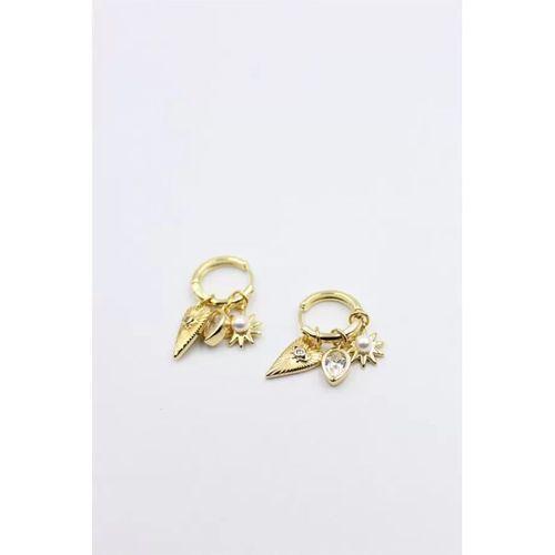 Taşlı Charm Küpe - Altın