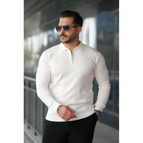 Erkek örgü Desen Fermuar Yaka Uzun Kollu Triko