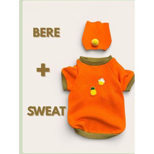 Pineapple and Ice Cream Turuncu Haki Kedi Polar Sweatshirt ve Bere Takım Kedi Kıyafeti
