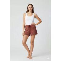 Düz Renk Mini Çiçek Desenli Penye Kadın Ev Şortu Bacak Dantel Detaylı Ev Giyim Taba