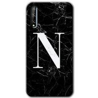 Huawei P Smart S Kılıf HD Desen Baskılı Arka Kapak - Siyah Mermer Desenli N Harfi + Kırılmaz Cam