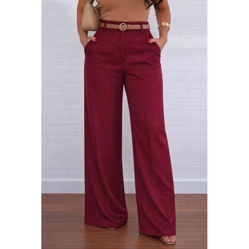 Kadın Yüksek Bel Geniş Paça Detaylı Cepli Ithal Krep Pantolon