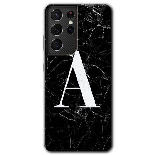 Samsung Galaxy S21 Ultra Kılıf HD Desen Baskılı Arka Kapak - Siyah Mermer Desenli A Harfi