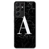 Samsung Galaxy S21 Ultra Kılıf HD Desen Baskılı Arka Kapak - Siyah Mermer Desenli A Harfi