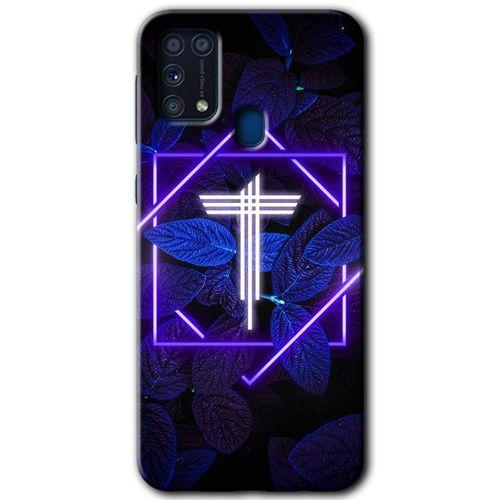 MRCİLETİSİM Samsung Galaxy M31 Kılıf Baskılı Kapak - Dark Neon Yaprak T Harfi +Tam Ekran Koruyucu