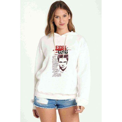 FIGHT CLUB Real Belevant Raw Baskılı Beyaz Kadın Kapşonlu Sweatshirt