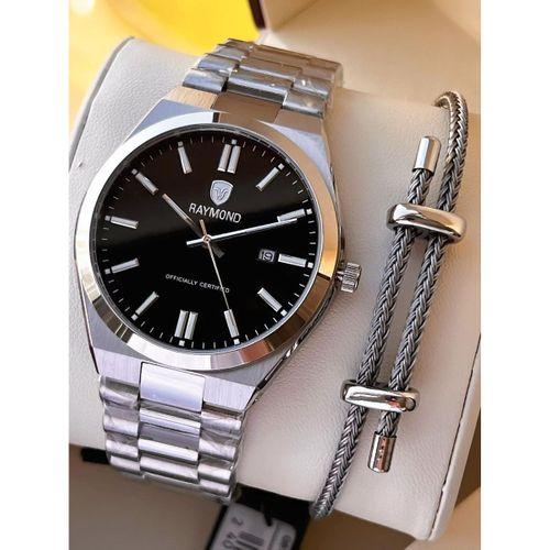 Raymond Nişan Ve Damatlara Özel Çelik Kordon 2 Yıl Garantili 5 Atm Erkek Kol Saati+Bileklik RMD.24