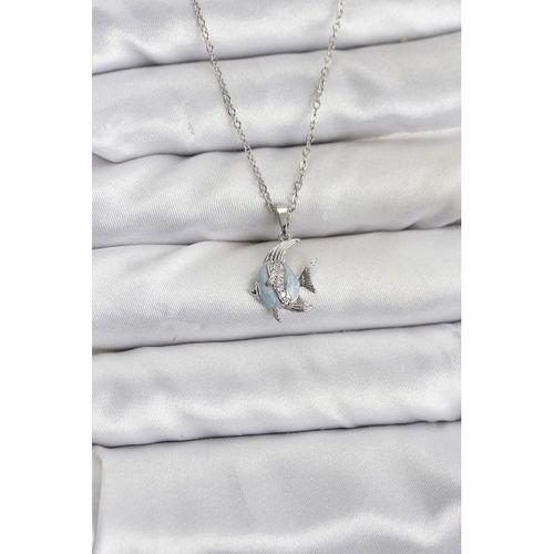 316L Çelik Zincir Gümüş Renk Balık Model Zirkon Taşlı Kadın Kolye