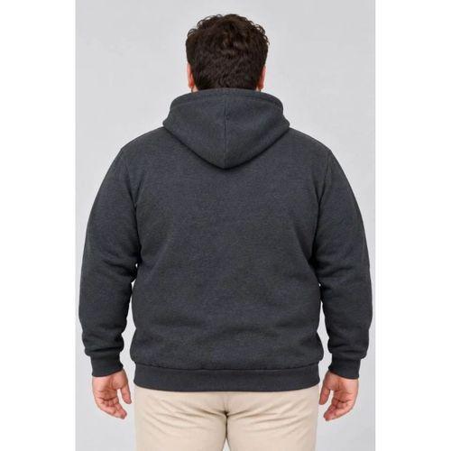 Erkek Battal Büyük Beden Üç İplik İçi Şardonlu Kapüşonlu Kanguru Cepli Kışlık Sweatshirt - Füme