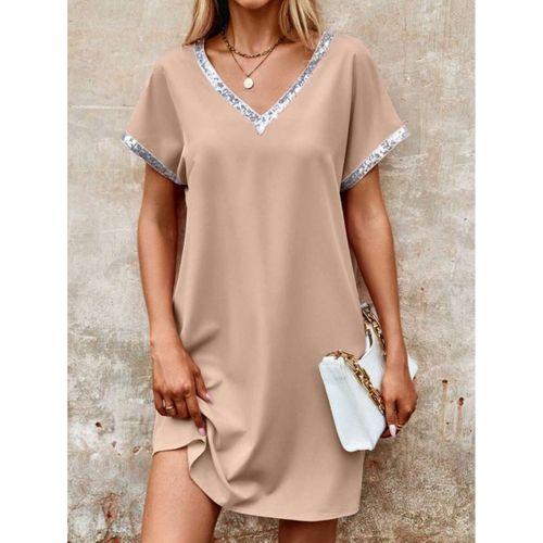 Kadın Yaka Ve Kol Pul Payet şeritli Ithal Krep Elbise