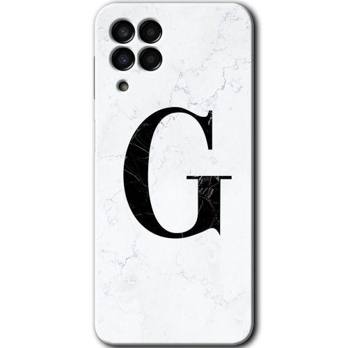 MRCİLETİSİM Samsung Galaxy M33 Kılıf Baskılı Kapak - Beyaz Mermer Desenli G Harfi +Tam Kaplayan Mat Seramik