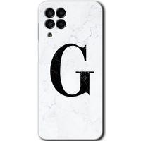 MRCİLETİSİM Samsung Galaxy M33 Kılıf Baskılı Kapak - Beyaz Mermer Desenli G Harfi +Tam Kaplayan Mat Seramik