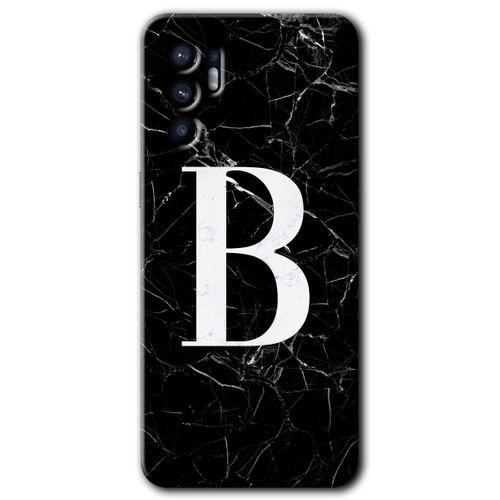 MRCİLETİSİM Oppo Reno 6 Kılıf HD Desen Baskılı Arka Kapak + Temperli Cam - Siyah Mermer Desenli B Harfi