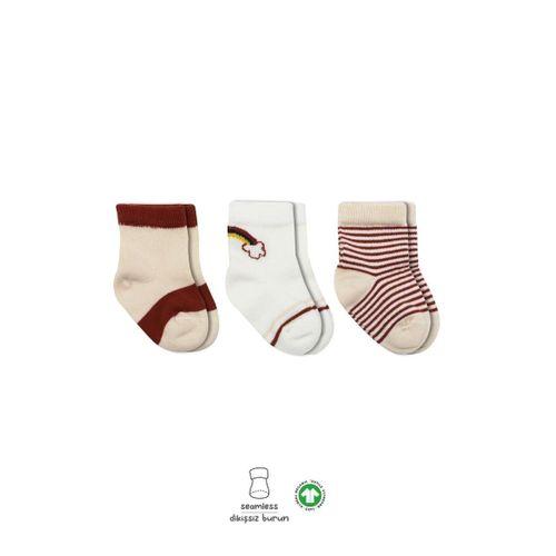 Bistyle Bistyle 3'Lü Penye Rainbow Soket Çorap BS10113 Kiremit