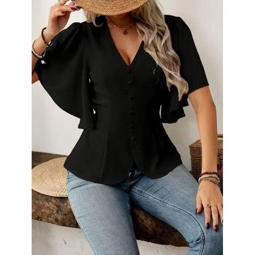 Kadın Kısa Kollu önden Düğmeli Ithal Krep Bluz