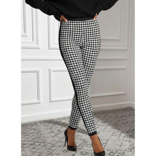 Kadın Yüksek Bel Kaz Ayağı Desenli Yanları şeritli Dalgıç Pantolon