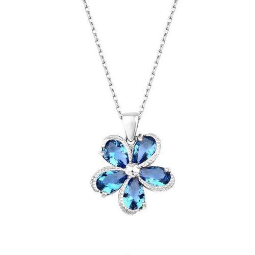 Mavi Topaz Taşlı Papatya Gümüş Kolye GMS1842