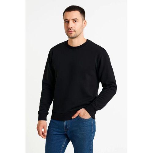 Erkek Üç İplik Düz Bisiklet Yaka SweatShirt - Siyah