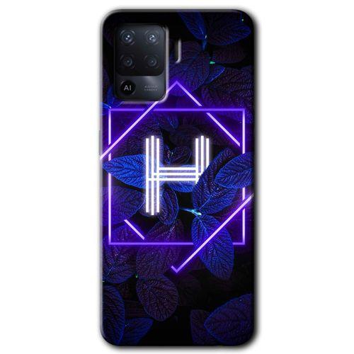 Oppo Reno 5 Lite Kılıf HD Desen Baskılı Arka Kapak + Temperli Cam - Dark Neon Yaprak H Harfi