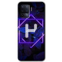 Oppo Reno 5 Lite Kılıf HD Desen Baskılı Arka Kapak + Temperli Cam - Dark Neon Yaprak H Harfi