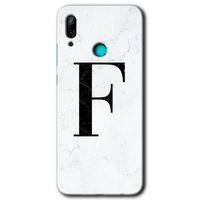 Huawei P smart 2019 Kılıf Kapak - Beyaz Mermer Desenli F Harfi +Hayalet Ekran Yandan Gözükmez
