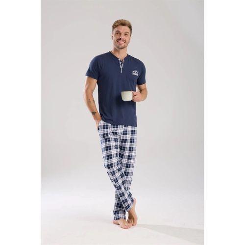 Erkek Lacivert Düğmeli Yaka Kısa Kol Pijama Takımı