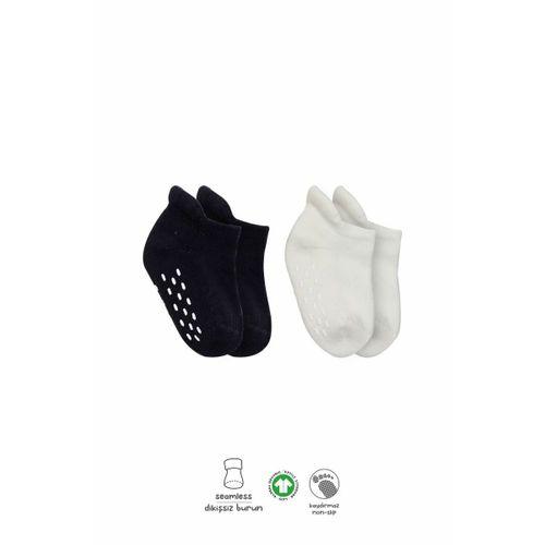 2'li Altı Havlu Sneakers Kaymaz Çorap 20501 Siyah Ekru