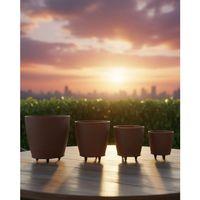 4’lü 3d Kahverengi Ayaklı Dekoratif Saksı Takımı Modern Tasarım